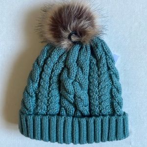 Timberland Heavy Cable Knit PomPom Beanie with Fleece Lining NWT